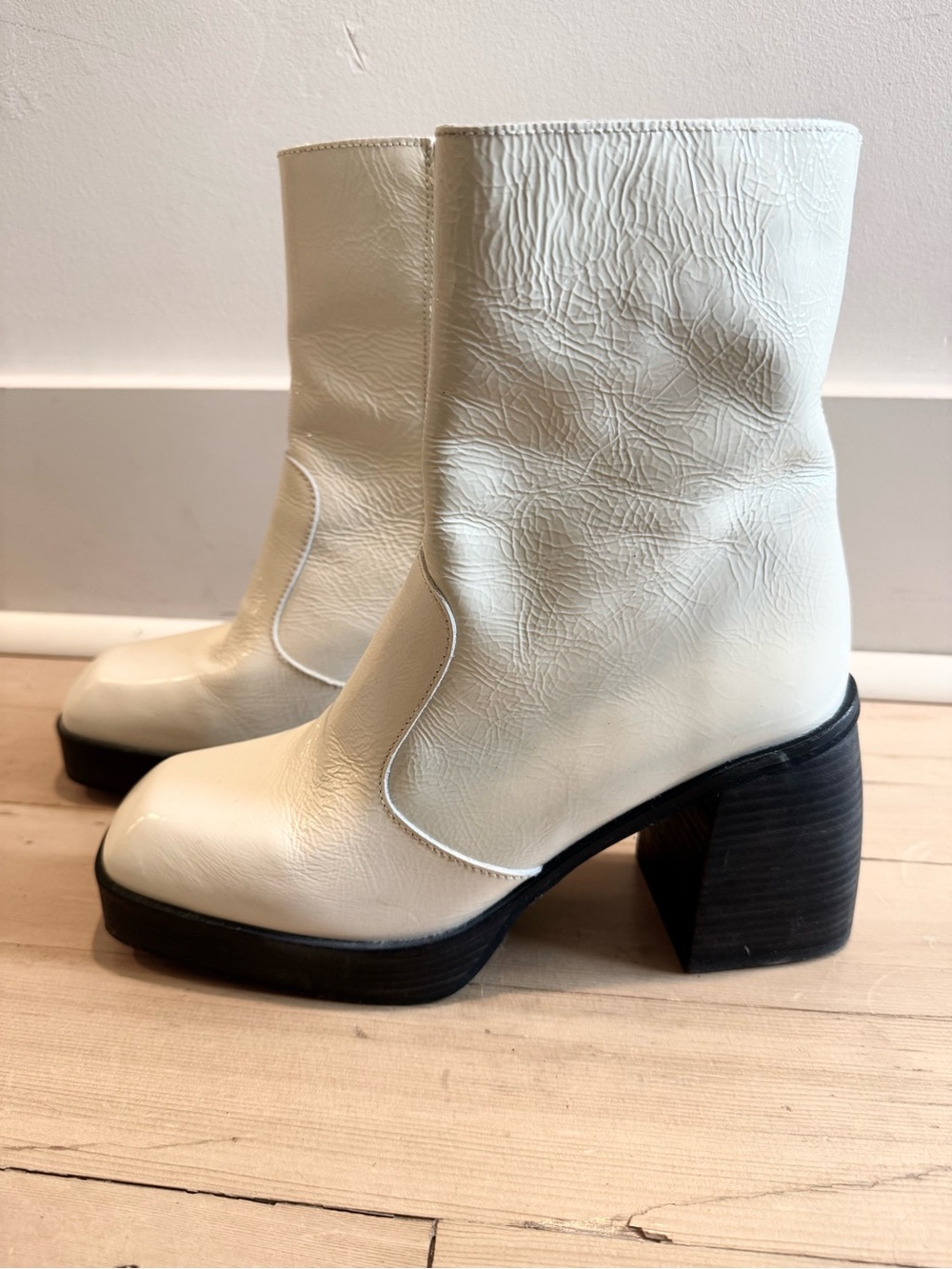 Free People Cream White Platform Block Heel Ankle Boots